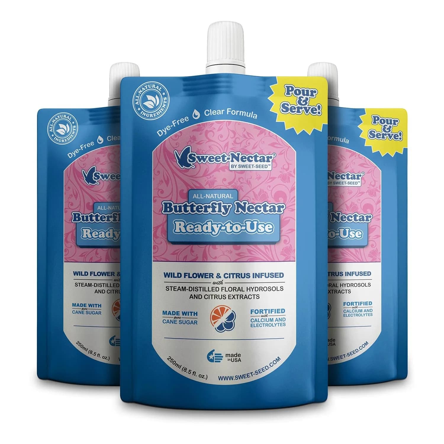 sweet-seed Butterfly Nectar 8oz | Ready to Use for Butterfly Feeders (3-Pack) - main product image