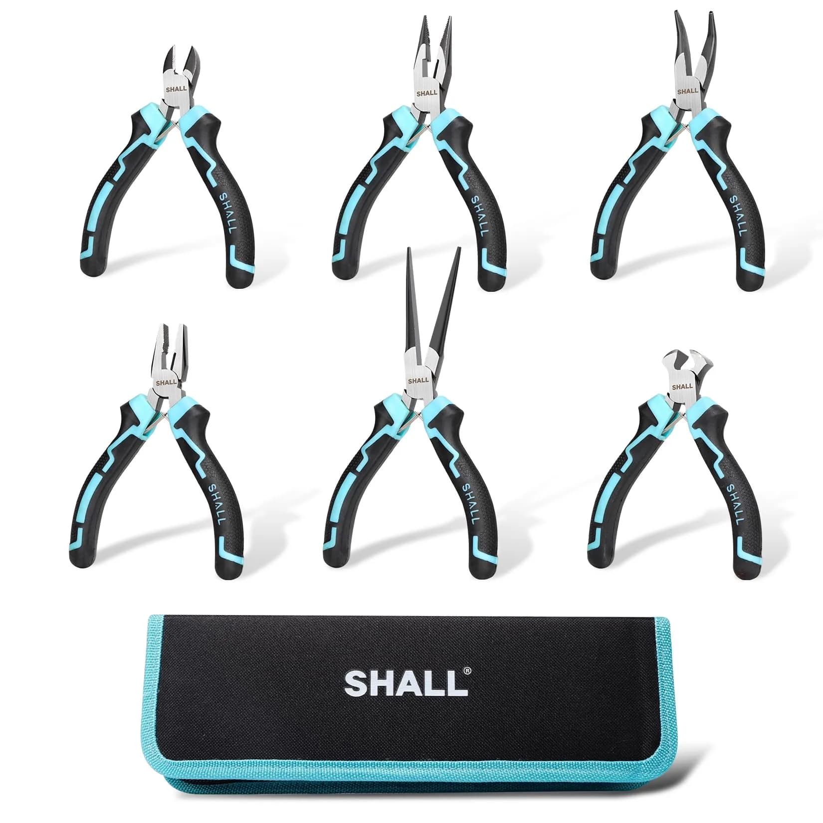 SHALL Mini Pliers Set, 6-Piece Small Pliers Tool Set Includes Needle Nose, Long Nose, Bent Nose, Diagonal, End Cutting & Linesman for Crafts & Repair | Compact & Durable