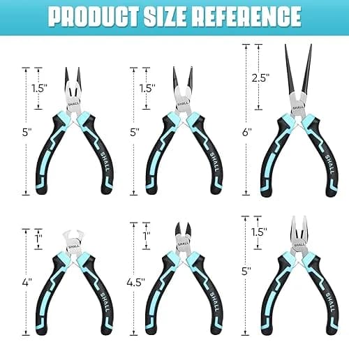 SHALL Mini Pliers Set, 6-Piece Small Pliers Tool Set Includes Needle Nose, Long Nose, Bent Nose, Diagonal, End Cutting & Linesman for Crafts & Repair | Compact & Durable thumbnail 7