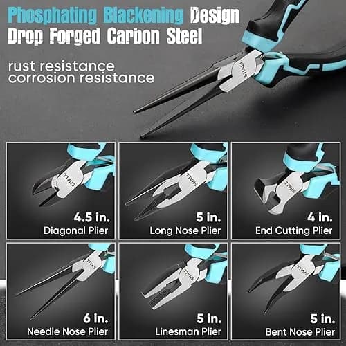 SHALL Mini Pliers Set, 6-Piece Small Pliers Tool Set Includes Needle Nose, Long Nose, Bent Nose, Diagonal, End Cutting & Linesman for Crafts & Repair | Compact & Durable thumbnail 2