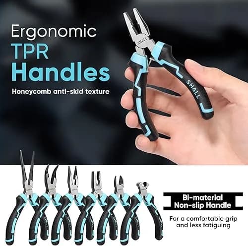 SHALL Mini Pliers Set, 6-Piece Small Pliers Tool Set Includes Needle Nose, Long Nose, Bent Nose, Diagonal, End Cutting & Linesman for Crafts & Repair | Compact & Durable thumbnail 3