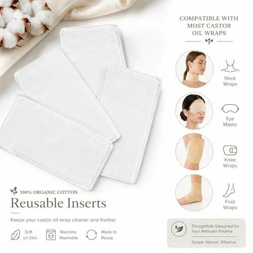 Cogetoro Organic 4 Pack Small Cotton Flannel Inserts for Castor Oil Pack Wrap | Reusable & Washable for Eyes, Neck, Elbow, Knee & Belly Button thumbnail 3