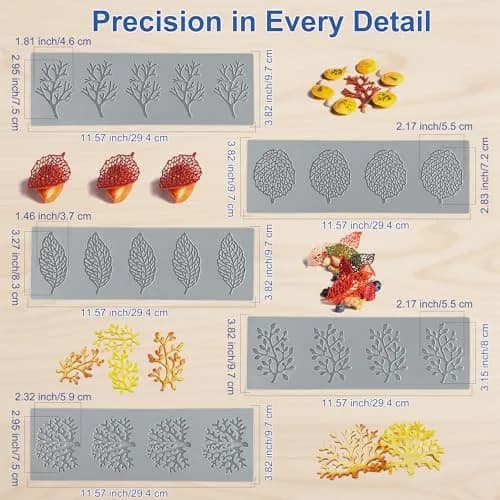 RHVQ 7Pcs Leaf Silicone Fondant Molds Set with Dough Scraper & Spatula | 3D Coral Branch Leaf Chocolate Molds for Baking & Sugar Craft thumbnail 6
