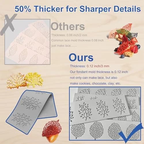 RHVQ 7Pcs Leaf Silicone Fondant Molds Set with Dough Scraper & Spatula | 3D Coral Branch Leaf Chocolate Molds for Baking & Sugar Craft thumbnail 2