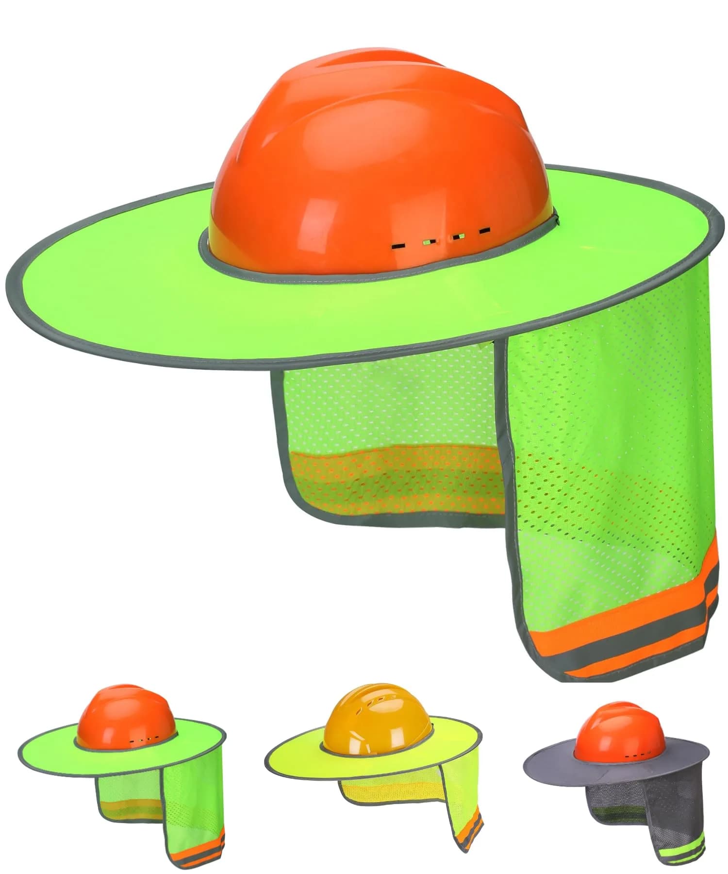 UNCO Industrial Hard Hat Sun Shield Green | Full & Standard Brim Mesh Sunshade with Reflective — Green
