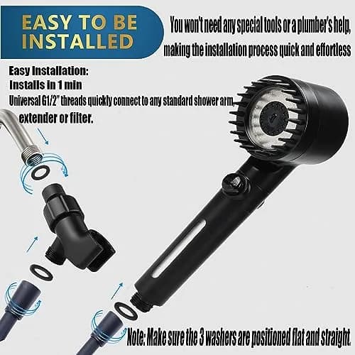 xianshengle Shower Head with Handheld | 3 Modes, High Pressure, Filtered, 59" Hose, Black thumbnail 6