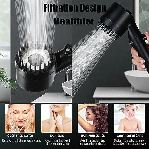 xianshengle Shower Head with Handheld | 3 Modes, High Pressure, Filtered, 59" Hose, Black thumbnail 8