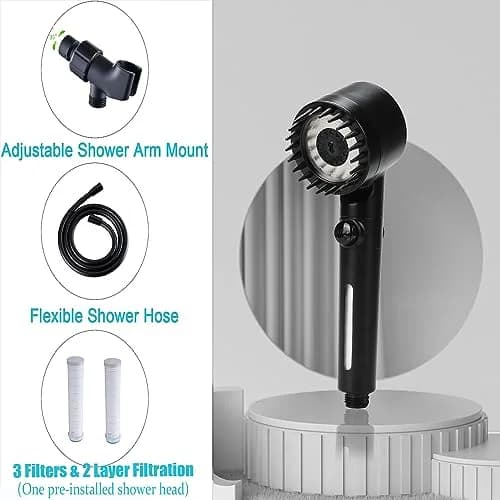 xianshengle Shower Head with Handheld | 3 Modes, High Pressure, Filtered, 59" Hose, Black thumbnail 9