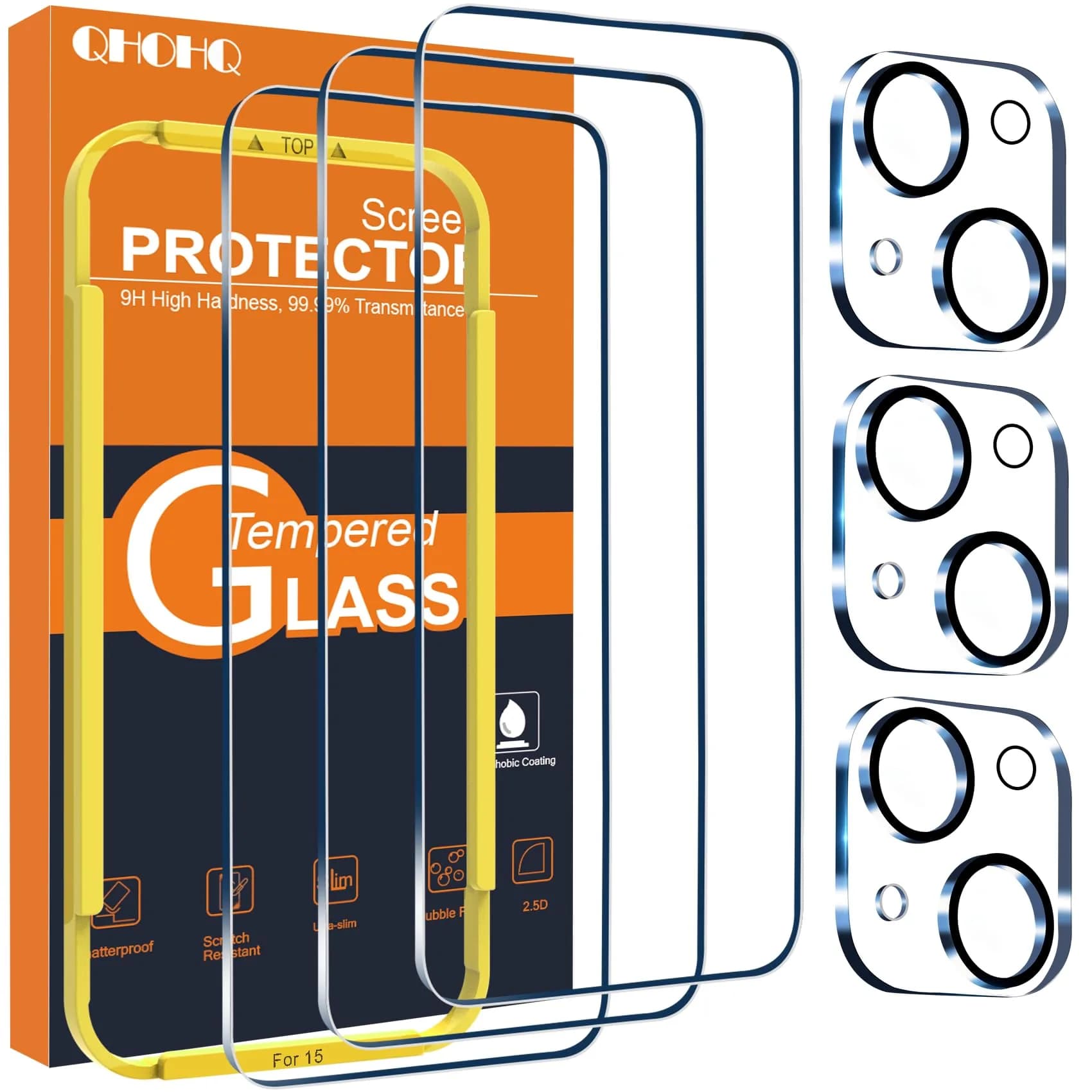 QHOHQ 3 Pack Screen Protector for iPhone 15 6.1 Inch | HD Clear, 9H Hardness, Bubble-Free — Clear