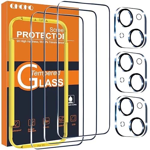 QHOHQ 3 Pack Screen Protector for iPhone 15 6.1 Inch | HD Clear, 9H Hardness, Bubble-Free thumbnail 1