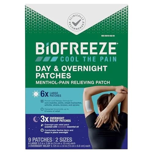 Biofreeze Day & Overnight Pain Relief Patches, 9 Count (6 Day, 3 Night) | Cooling Menthol for Arthritis & Muscle Pain thumbnail 1