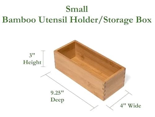Lipper International Bamboo Wood Utensil Holder Storage Box for Cooking Tools, 4" x 9 1/4" x 3" | Versatile Organizer for Kitchen, Makeup & Office thumbnail 2