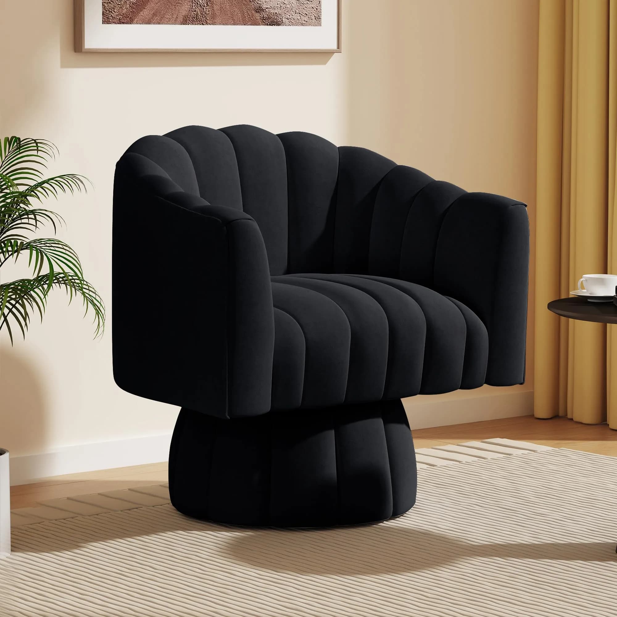 Dewhut Swivel Barrel Accent Chair, Velvet Black | Modern 360° Rotating Lounge Seat