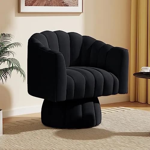 Dewhut Swivel Barrel Accent Chair, Velvet Black | Modern 360° Rotating Lounge Seat thumbnail 1
