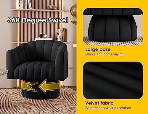 Dewhut Swivel Barrel Accent Chair, Velvet Black | Modern 360° Rotating Lounge Seat thumbnail 5