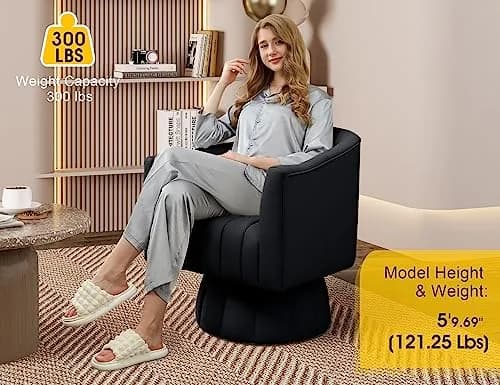 Dewhut Swivel Barrel Accent Chair, Velvet Black | Modern 360° Rotating Lounge Seat thumbnail 2