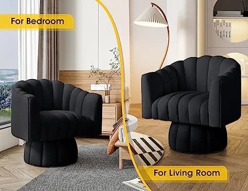 Dewhut Swivel Barrel Accent Chair, Velvet Black | Modern 360° Rotating Lounge Seat thumbnail 3