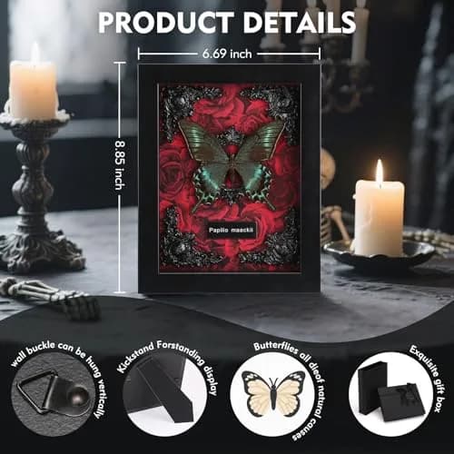 WTUAWB Real Butterfly Framed Butterfly Taxidermy 8.85x6.89x1.18 | Gothic Home Decor thumbnail 3