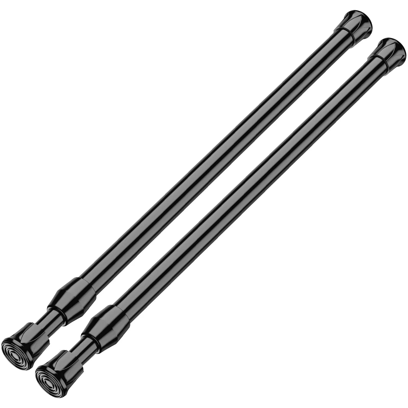 ZipGlo Black Spring Tension Curtain Rods 20 cm (8") - 2 Pcs | No-Drill Installation for Windows & Closets — Black