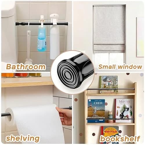 ZipGlo Black Spring Tension Curtain Rods 20 cm (8") - 2 Pcs | No-Drill Installation for Windows & Closets thumbnail 6