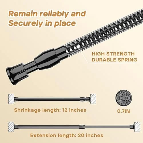 ZipGlo Black Spring Tension Curtain Rods 20 cm (8") - 2 Pcs | No-Drill Installation for Windows & Closets thumbnail 2
