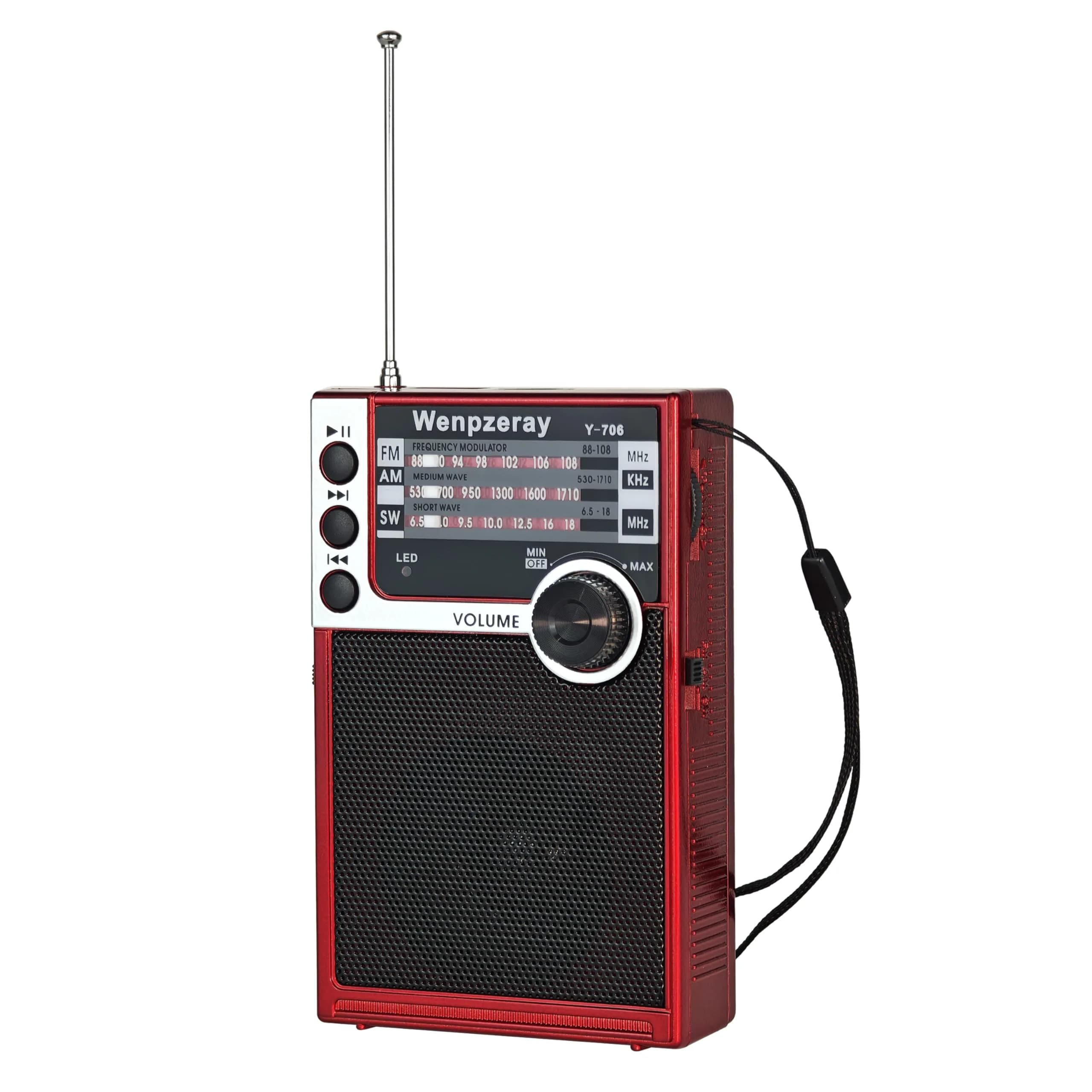 WENPZERAY Y706 Vintage AM FM SW Pocket Radio Red | Portable BT Speaker Receiver with DSP Sound - main product image
