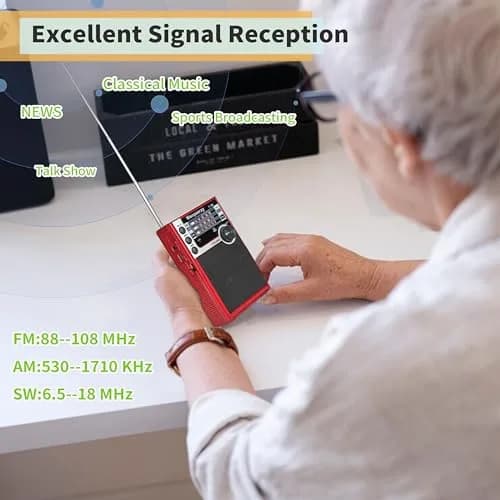 WENPZERAY Y706 Vintage AM FM SW Pocket Radio Red | Portable BT Speaker Receiver with DSP Sound thumbnail 2