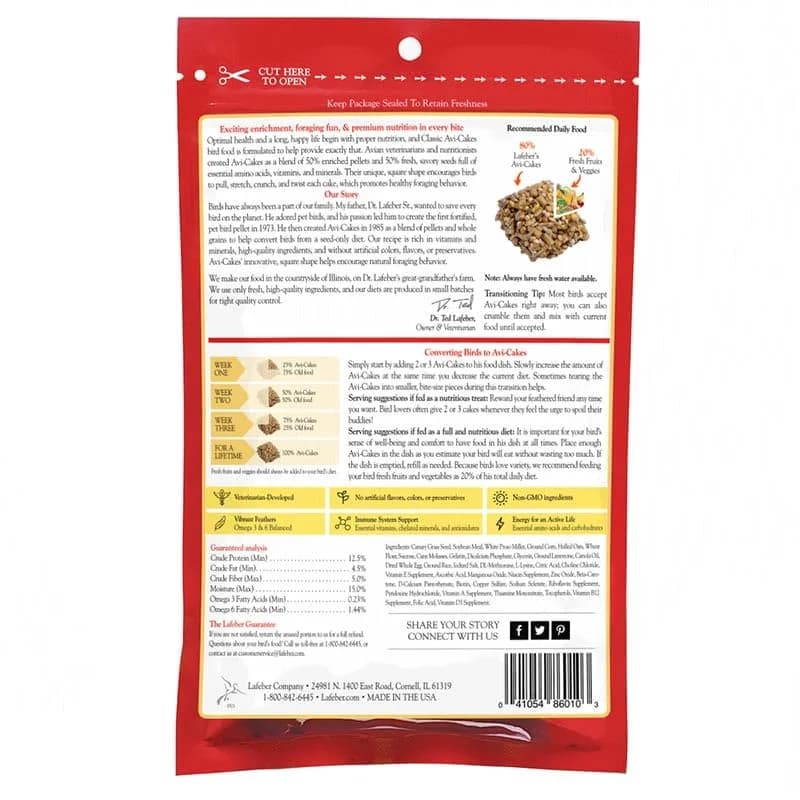 LAFEBER'S Classic Avi-Cakes Pet Bird Food 16 oz (454 g) | Non-GMO & Human-Grade Ingredients for Small Birds thumbnail 5