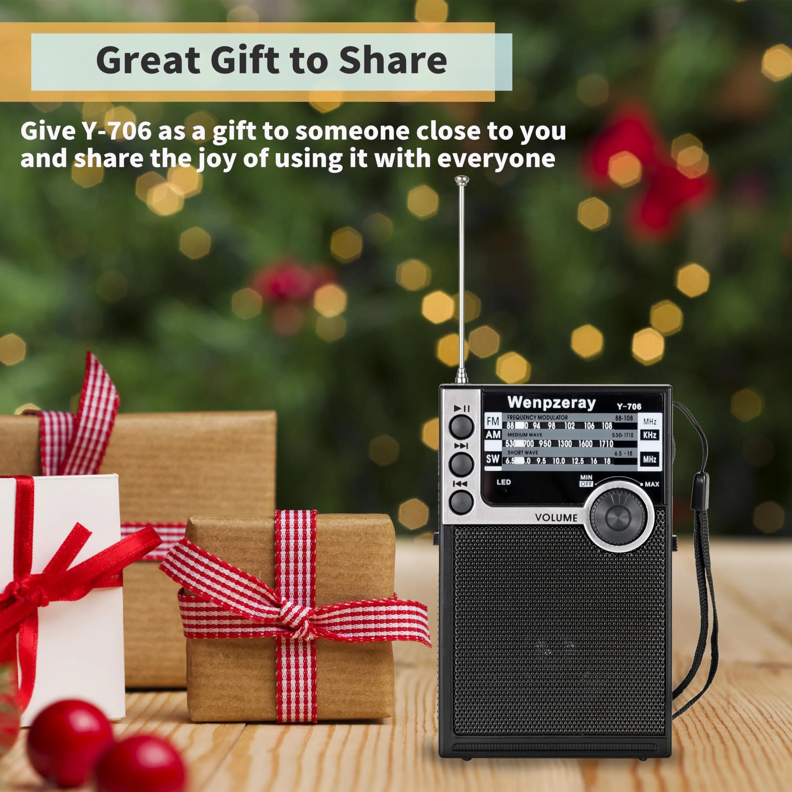 WENPZERAY Y706 Retro Pocket Radio AM FM SW | Portable Battery Powered BT Speaker Receiver - view 6