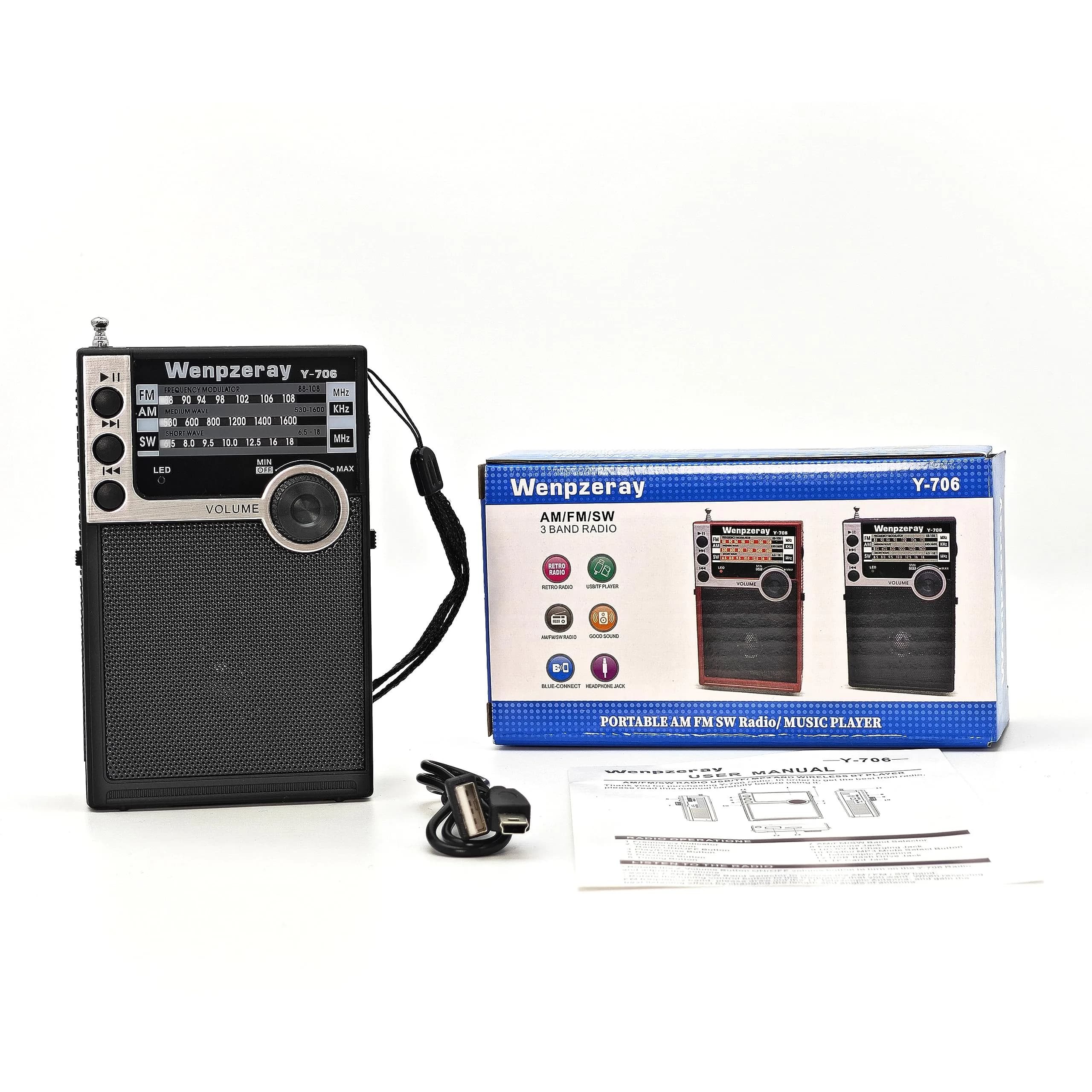 WENPZERAY Y706 Retro Pocket Radio AM FM SW | Portable Battery Powered BT Speaker Receiver - view 8