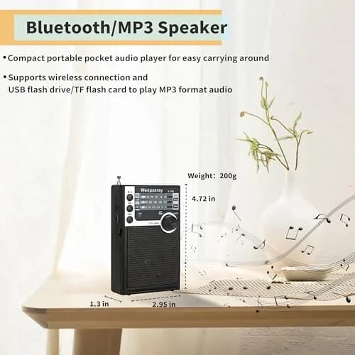 WENPZERAY Y706 Retro Pocket Radio AM FM SW | Portable Battery Powered BT Speaker Receiver thumbnail 3