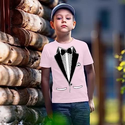 fresh tees Unisex Tuxedo tee with Bow Tie | Funny Kid's Wedding & Function Shirt (X-Small, Light Pink) thumbnail 5