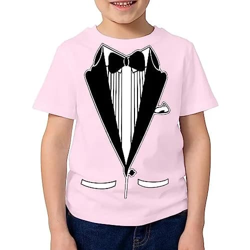 fresh tees Unisex Tuxedo tee with Bow Tie | Funny Kid's Wedding & Function Shirt (X-Small, Light Pink) thumbnail 2