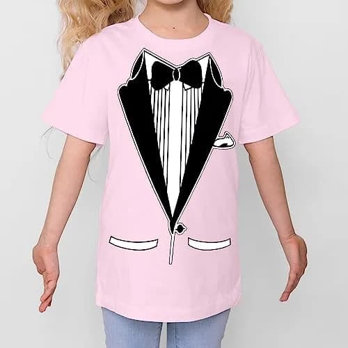 fresh tees Unisex Tuxedo tee with Bow Tie | Funny Kid's Wedding & Function Shirt (X-Small, Light Pink) thumbnail 3