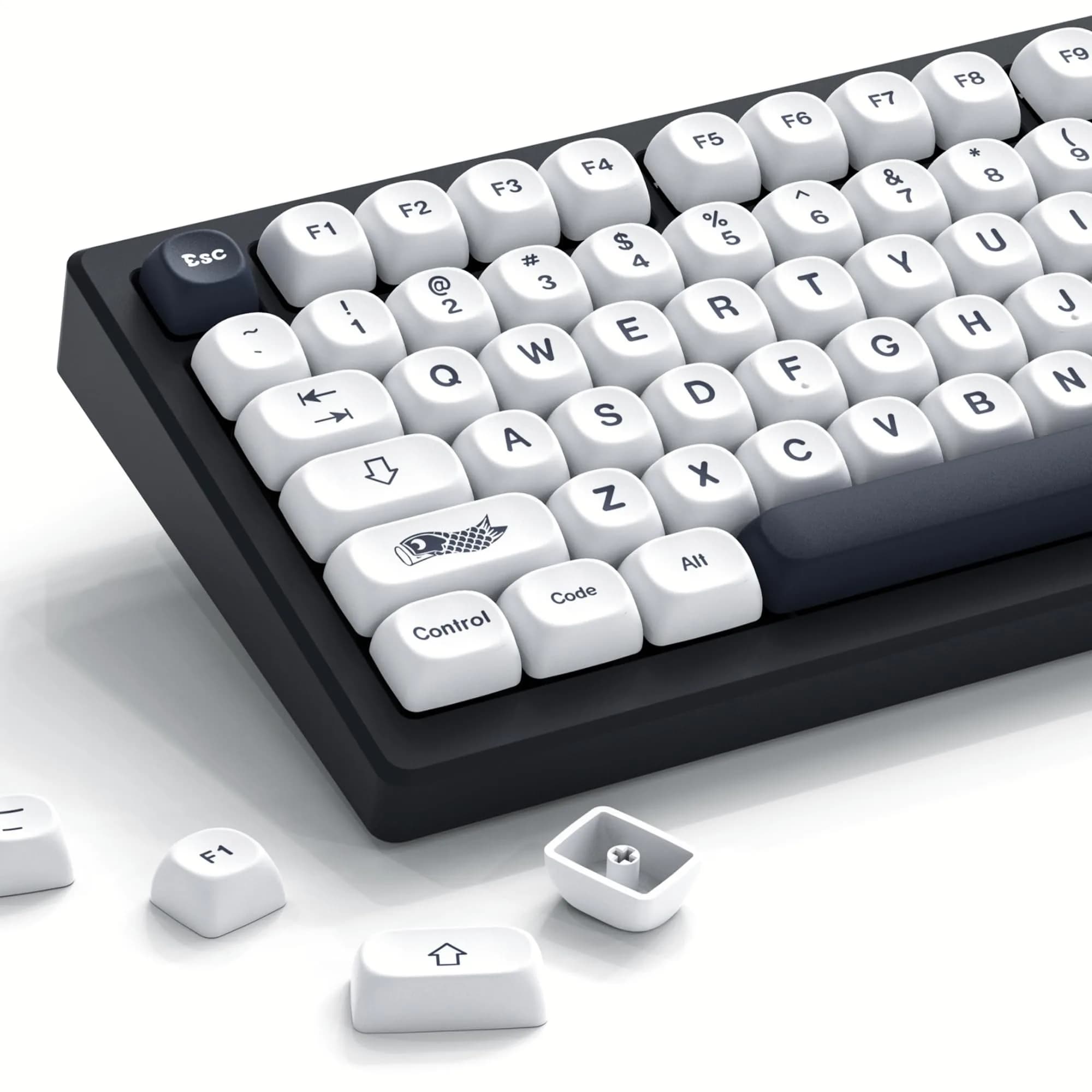 Womier Retro Walnut MOA PBT Keycaps Japanese Custom Keyboard Keycap Set for Mechanical Keyboards - 75% Layout, M-Brown — M-White Black