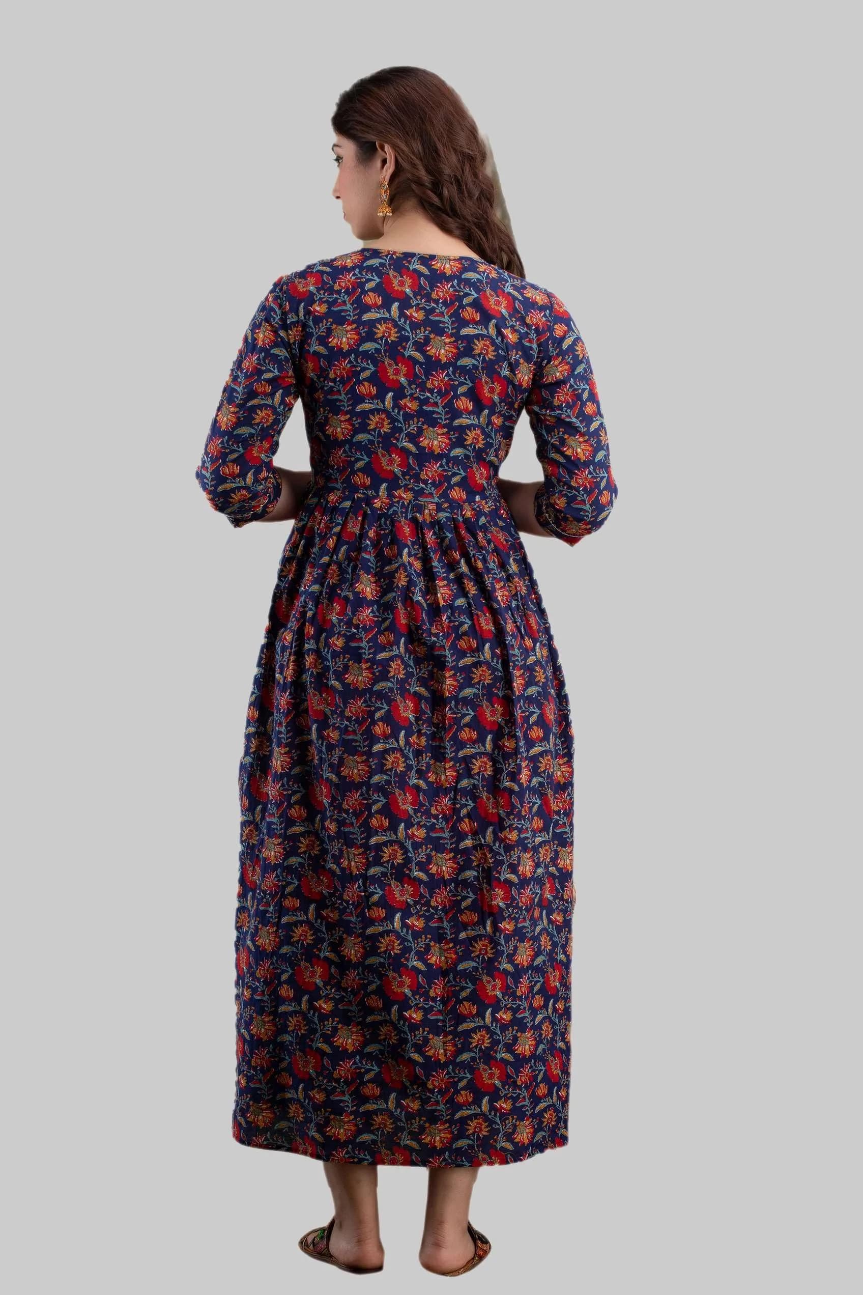 MAGHMA Women's Maternity Nursing Dress with Floral Maxi - Royal Blue, 2XL (XXL) - view 2