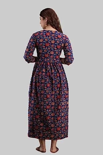 MAGHMA Women's Maternity Nursing Dress with Floral Maxi - Royal Blue, 2XL (XXL) thumbnail 2