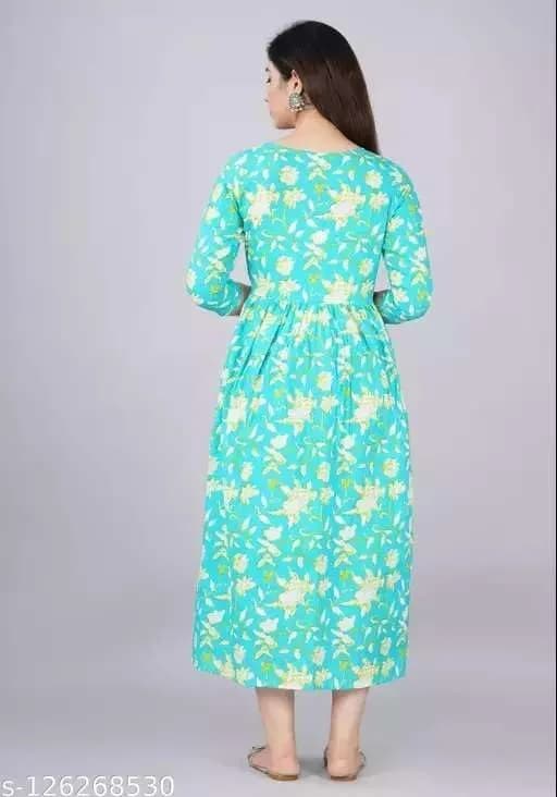 MAGHMA Maternity Nursing Dress Anarkali Gown Style Western Dress with Floral Print, 3/4 Sleeve, Sky Blue - Large | Breathable Cotton for Indian Climate - view 2
