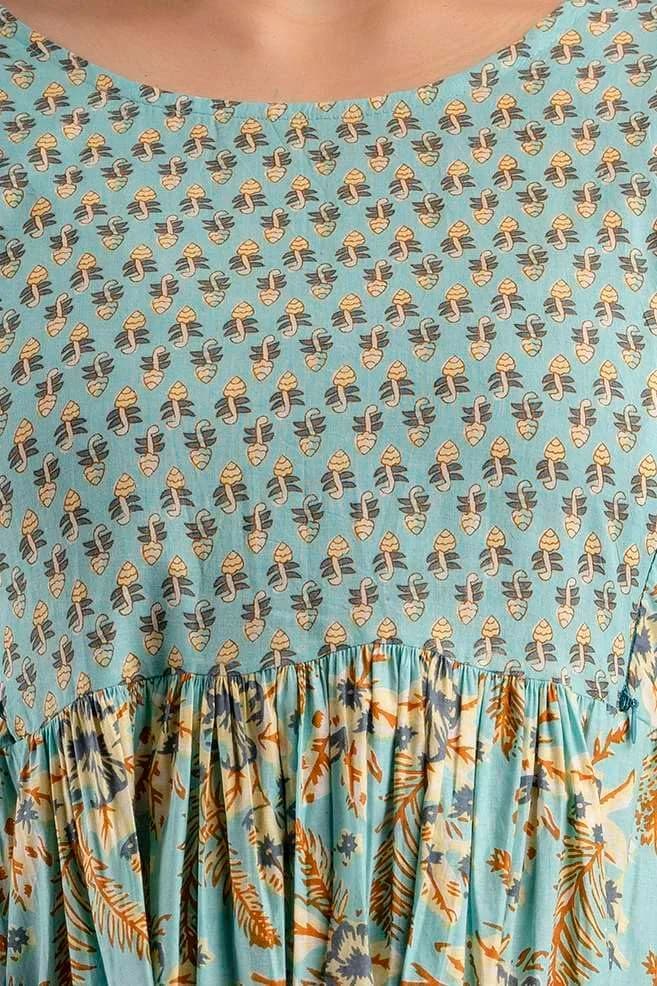 MAGHMA Maternity Nursing Dress Kurti for Pregnancy Women with Floral Maxi Style, Baby Blue XL | Breathable Cotton for Indian Climate thumbnail 4