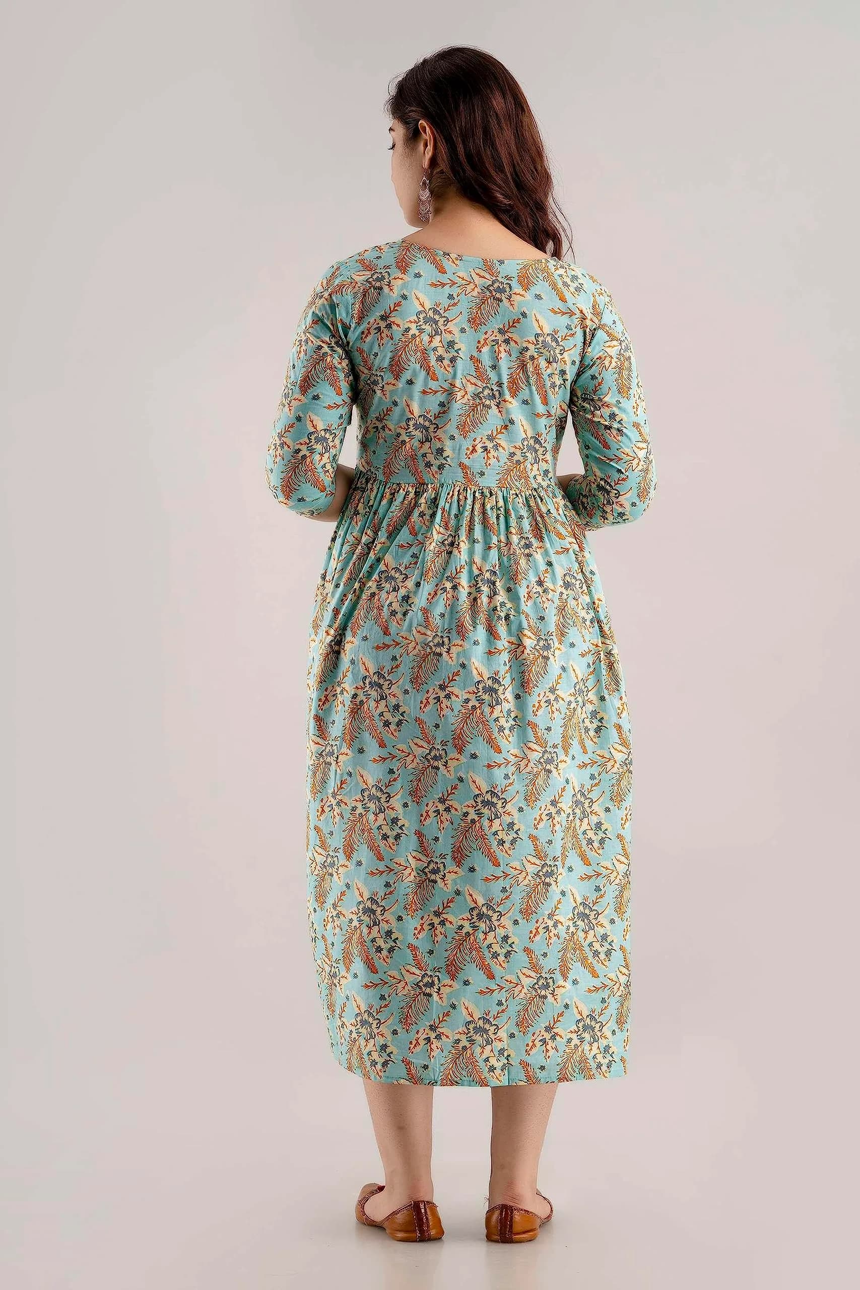 MAGHMA Maternity Nursing Dress Kurti for Pregnancy Women with Floral Maxi Style, Baby Blue XL | Breathable Cotton for Indian Climate - view 2