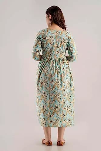 MAGHMA Maternity Nursing Dress Kurti for Pregnancy Women with Floral Maxi Style, Baby Blue XL | Breathable Cotton for Indian Climate thumbnail 2