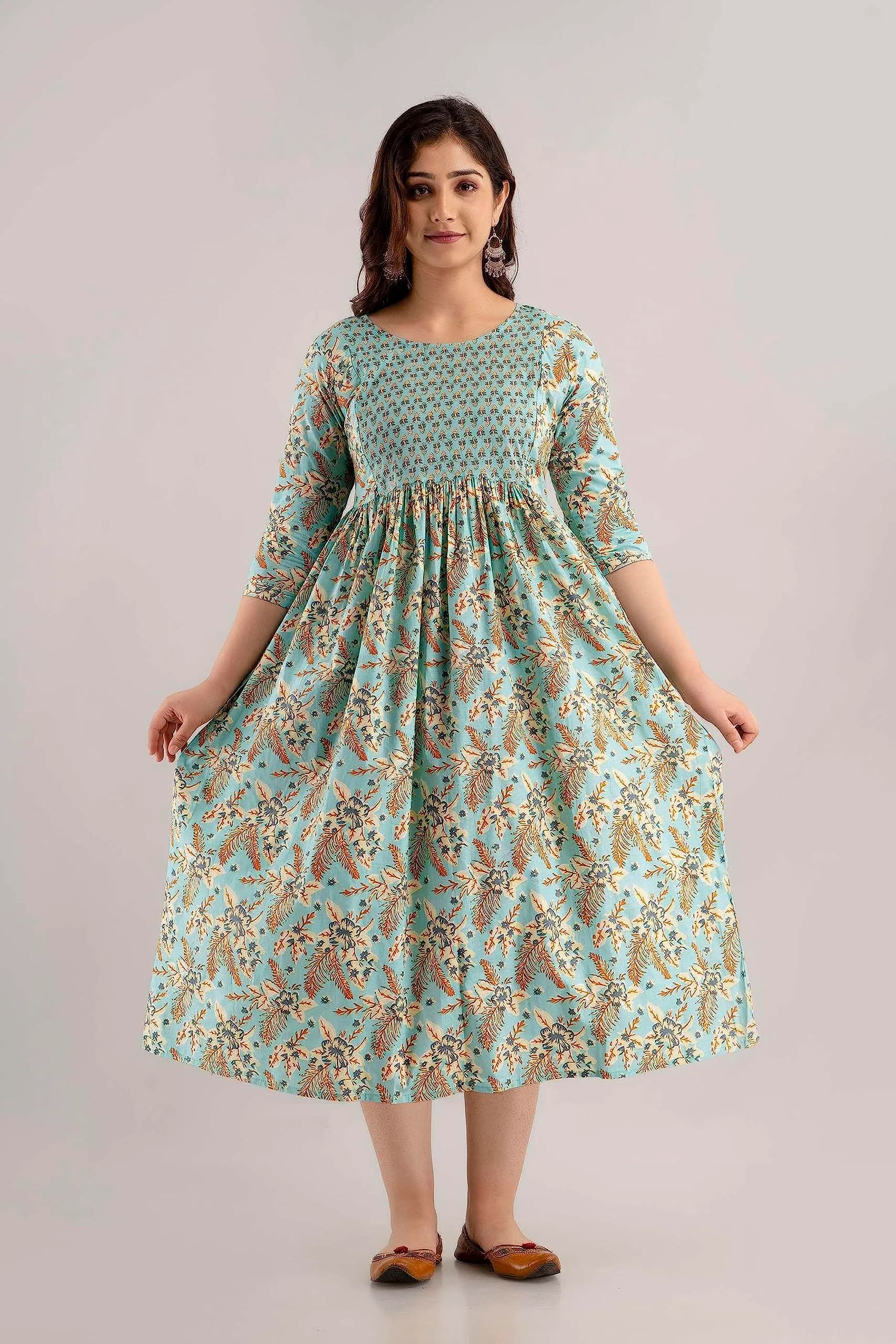 MAGHMA Maternity Nursing Dress Kurti for Pregnancy Women with Floral Maxi Style, Baby Blue XL | Breathable Cotton for Indian Climate - view 3