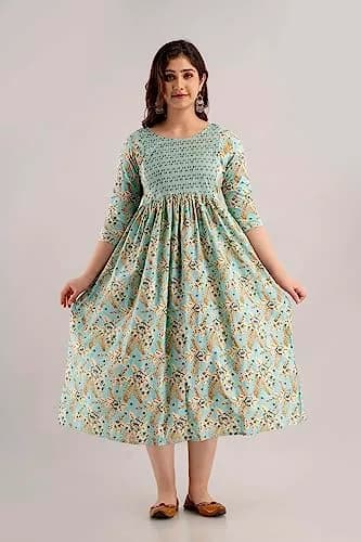 MAGHMA Maternity Nursing Dress Kurti for Pregnancy Women with Floral Maxi Style, Baby Blue XL | Breathable Cotton for Indian Climate thumbnail 3