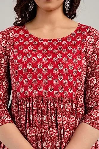 MAGHMA Women's Maternity Kurti Dress with Floral Maxi Design & Concealed Zippers for Breastfeeding (Maroon, 3XL) | Breathable Cotton for Indian Climate thumbnail 4