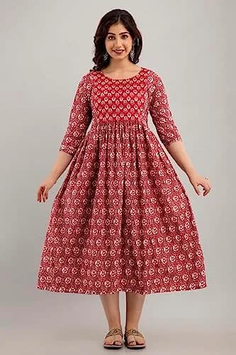 MAGHMA Women's Maternity Kurti Dress with Floral Maxi Design & Concealed Zippers for Breastfeeding (Maroon, 3XL) | Breathable Cotton for Indian Climate thumbnail 6