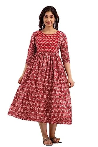 MAGHMA Women's Maternity Kurti Dress with Floral Maxi Design & Concealed Zippers for Breastfeeding (Maroon, 3XL) | Breathable Cotton for Indian Climate thumbnail 1
