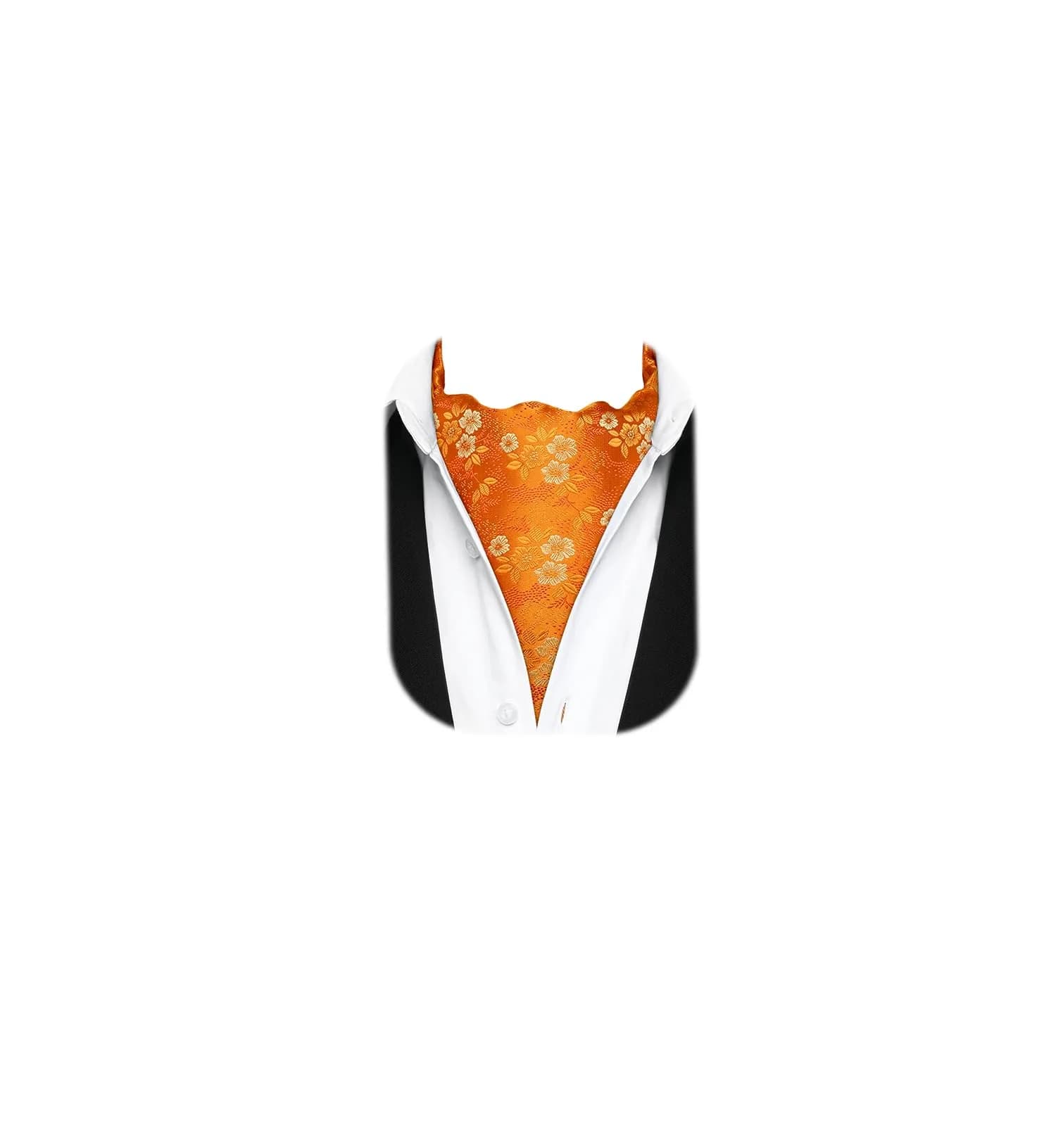HISDERN Orange Ascot Tie & Pocket Square Set | 126 cm (49.6 in) Length - main product image