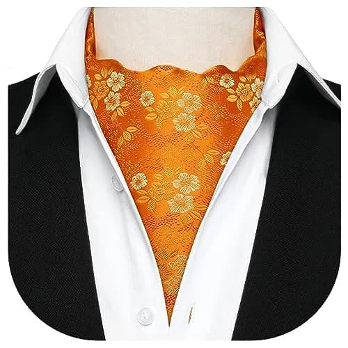 HISDERN Orange Ascot Tie & Pocket Square Set | 126 cm (49.6 in) Length thumbnail 4