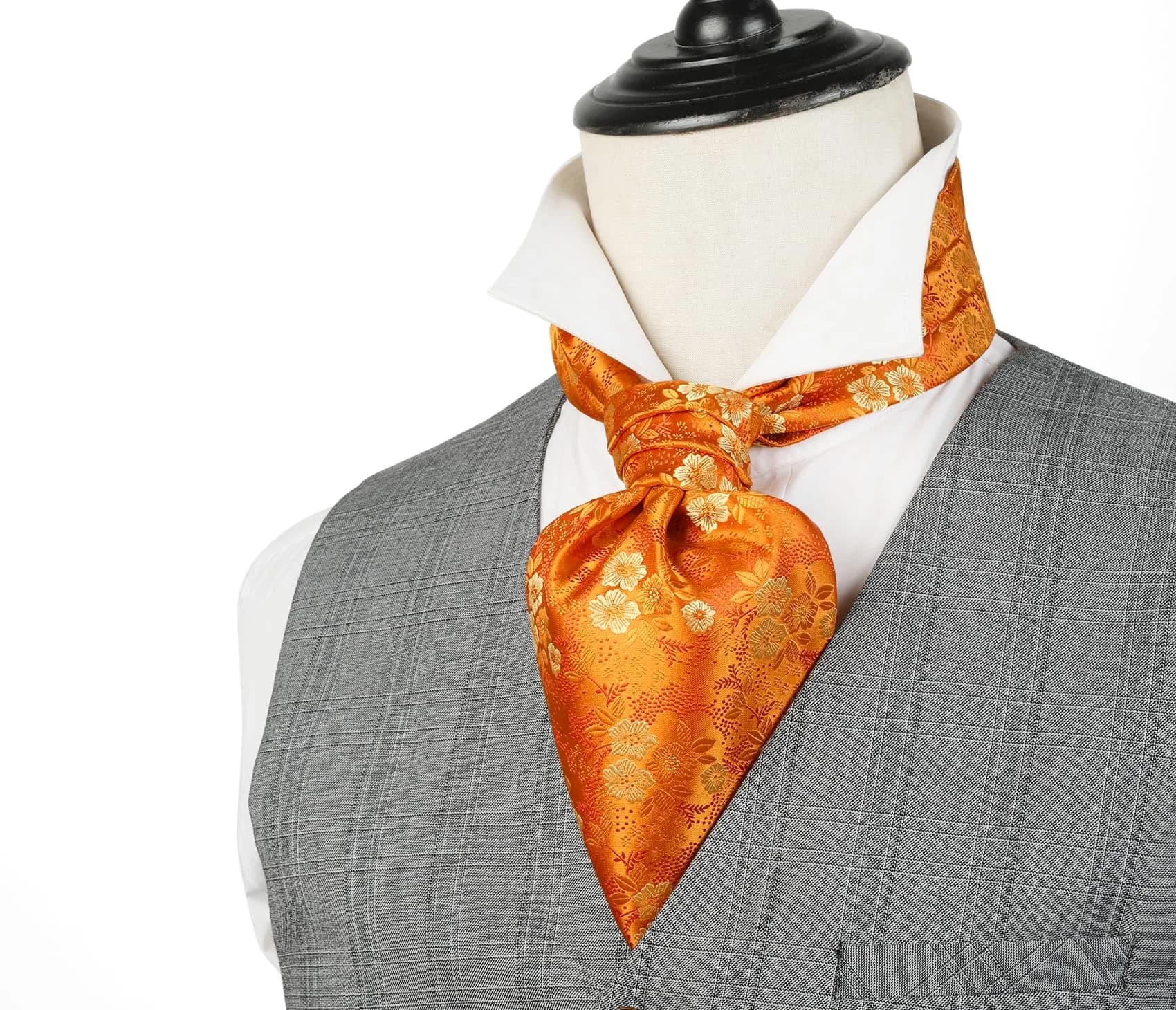HISDERN Orange Ascot Tie & Pocket Square Set | 126 cm (49.6 in) Length - view 2