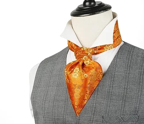 HISDERN Orange Ascot Tie & Pocket Square Set | 126 cm (49.6 in) Length thumbnail 2